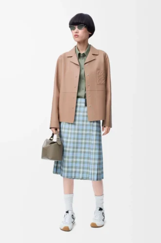 Pyjama-Bluse aus Nappa-Lammleder in Beige