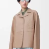 Pyjama-Bluse aus Nappa-Lammleder in Beige