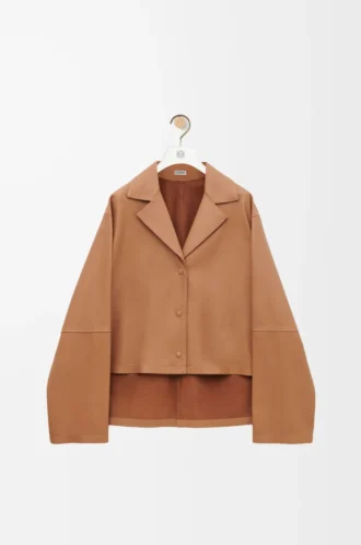Pyjama-Bluse aus Nappalammleder in Toffee