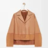 Pyjama-Bluse aus Nappalammleder in Toffee