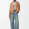 Pyjama-Bluse aus Nappalammleder in Toffee