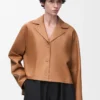 Pyjama-Bluse aus Nappalammleder in Toffee