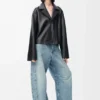 Pyjama-Bluse aus Nappalammleder Schwarz