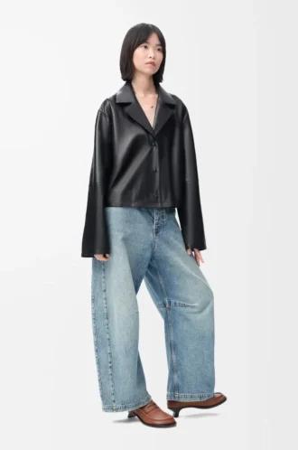 Pyjama-Bluse aus Nappalammleder Schwarz