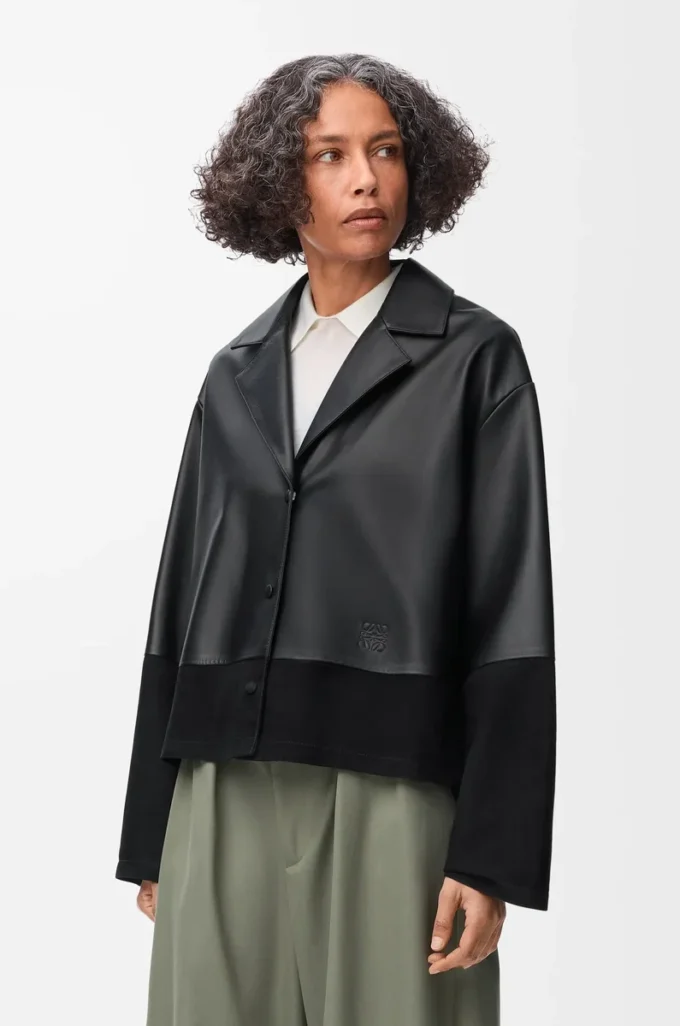 Pyjama-Bluse aus Nappalammleder Schwarz