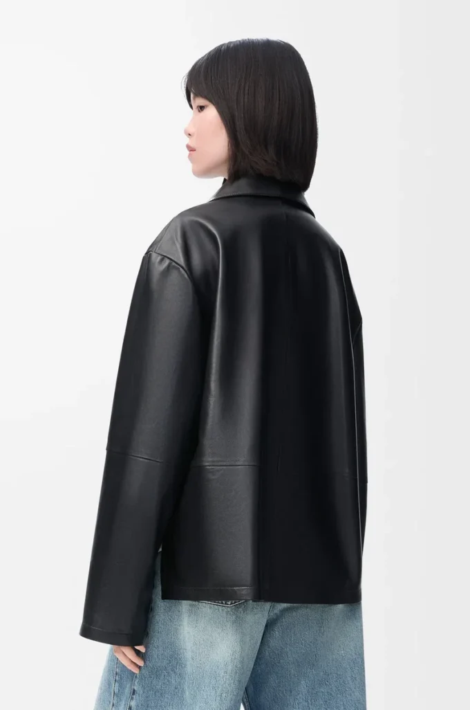 Pyjama-Bluse aus Nappalammleder Schwarz