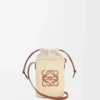 Quadratische Tasche aus Iraca-Palme und Kalbsleder Natur/Hellbraun
