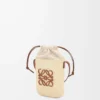 Quadratische Tasche aus Iraca-Palme und Kalbsleder Natur/Hellbraun