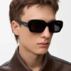 Rechteckige, schmale Sonnenbrille Schwarz