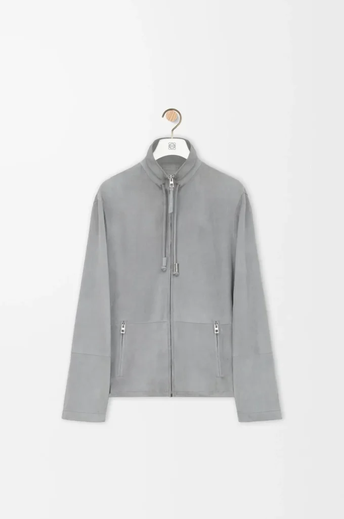 Reißverschlussjacke aus hellgrauem Lammwildleder