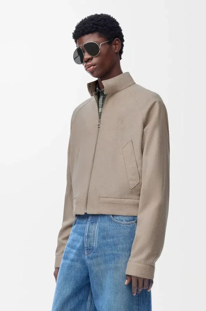 Reißverschlussjacke aus Wolle und Kaschmir Beige Melange