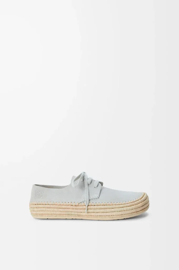 Rio Schnürschuhe aus Wildleder und Raffia Hellgrau