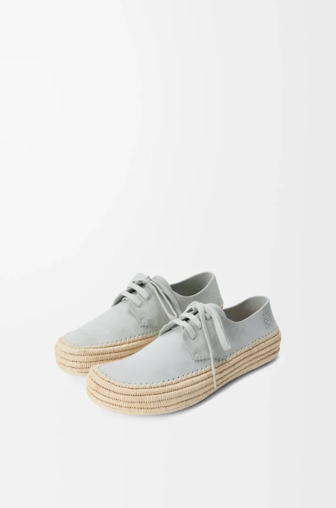 Rio Schnürschuhe aus Wildleder und Raffia Hellgrau