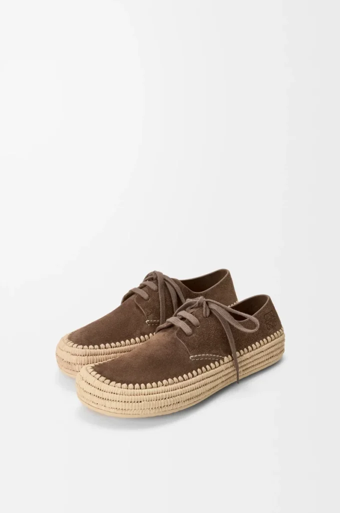 Rio Schnürschuhe aus Wildleder und Raffia Taupe