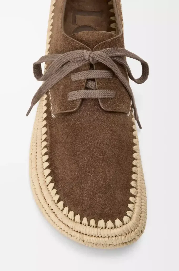 Rio Schnürschuhe aus Wildleder und Raffia Taupe