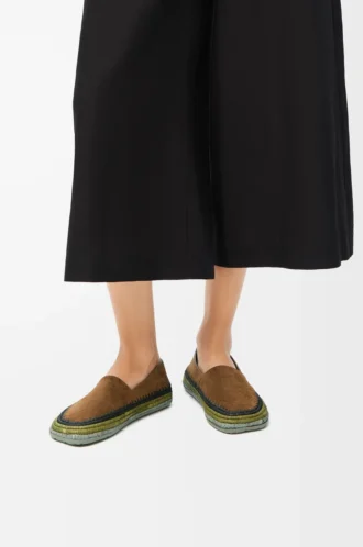 Rio Slipper aus Wildleder und Raffia Braun