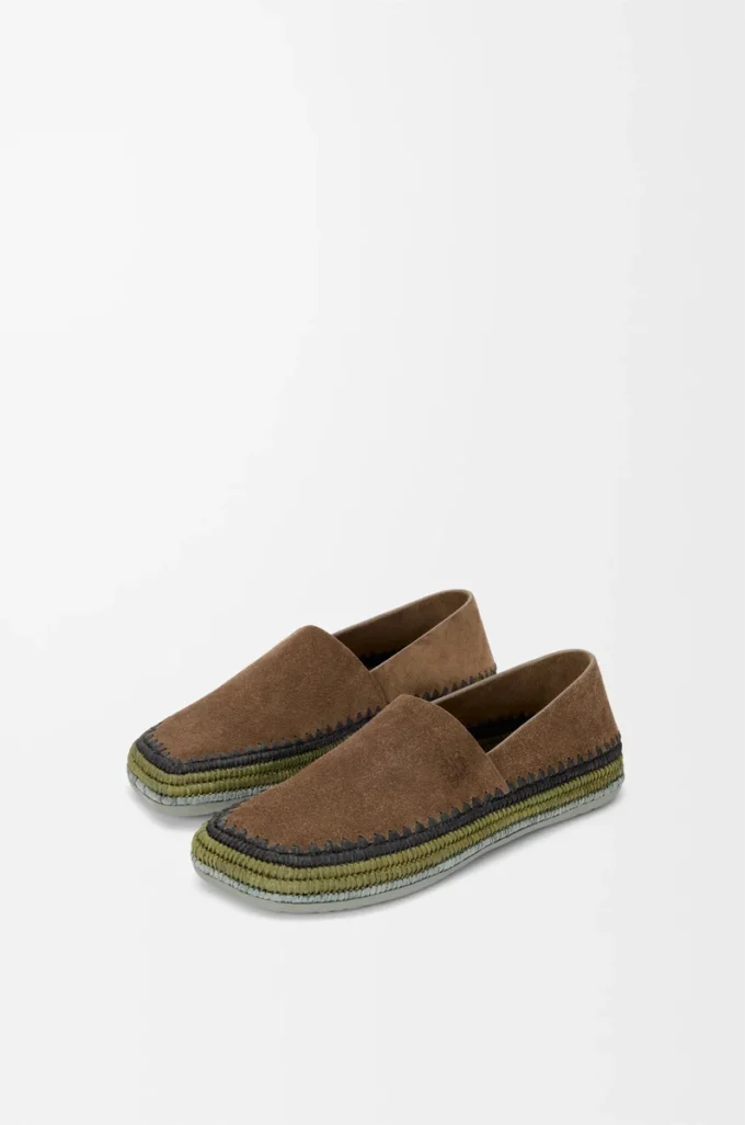 Rio Slipper aus Wildleder und Raffia Braun