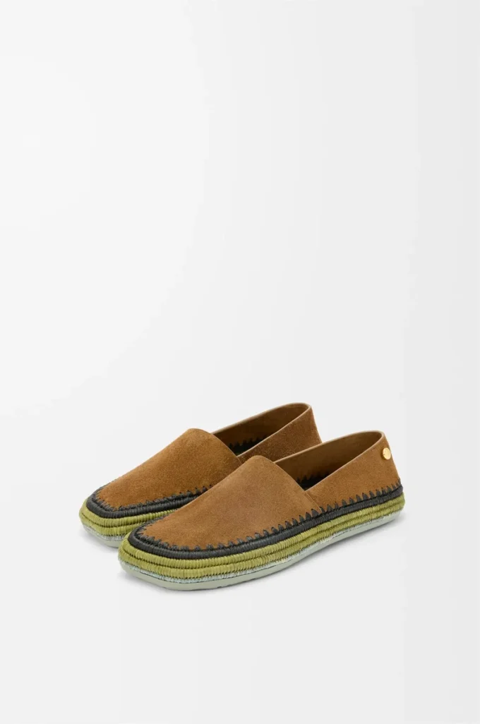 Rio Slipper aus Wildleder und Raffia Braun