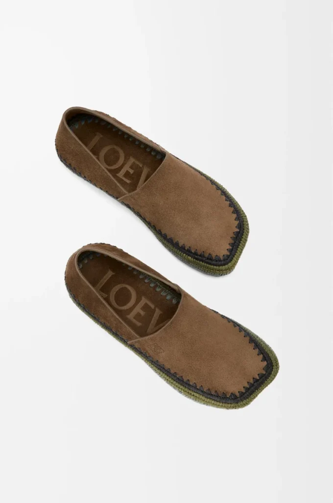 Rio Slipper aus Wildleder und Raffia Braun