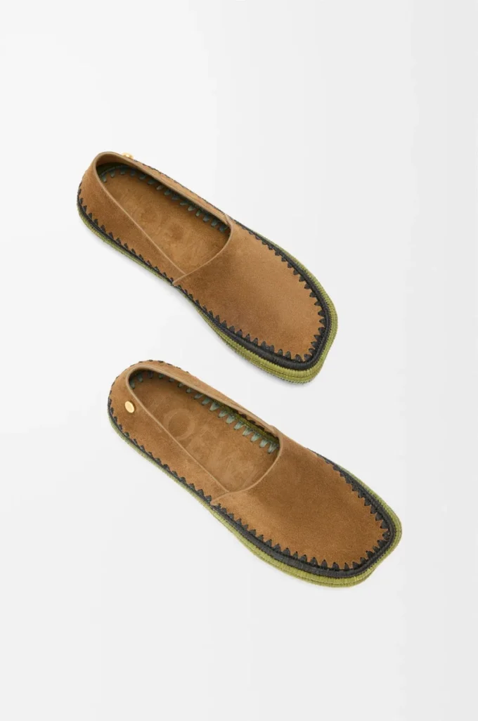 Rio Slipper aus Wildleder und Raffia Braun