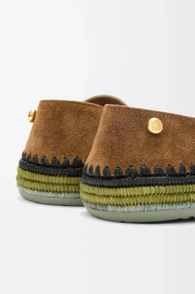 Rio Slipper aus Wildleder und Raffia Braun