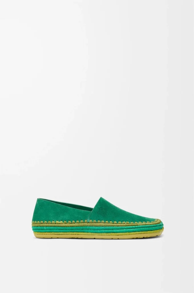 Rio Slipper aus Wildleder und Raffia Grün