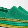 Rio Slipper aus Wildleder und Raffia Grün