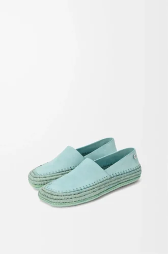 Rio Slipper aus Wildleder und Raffia Hellblau