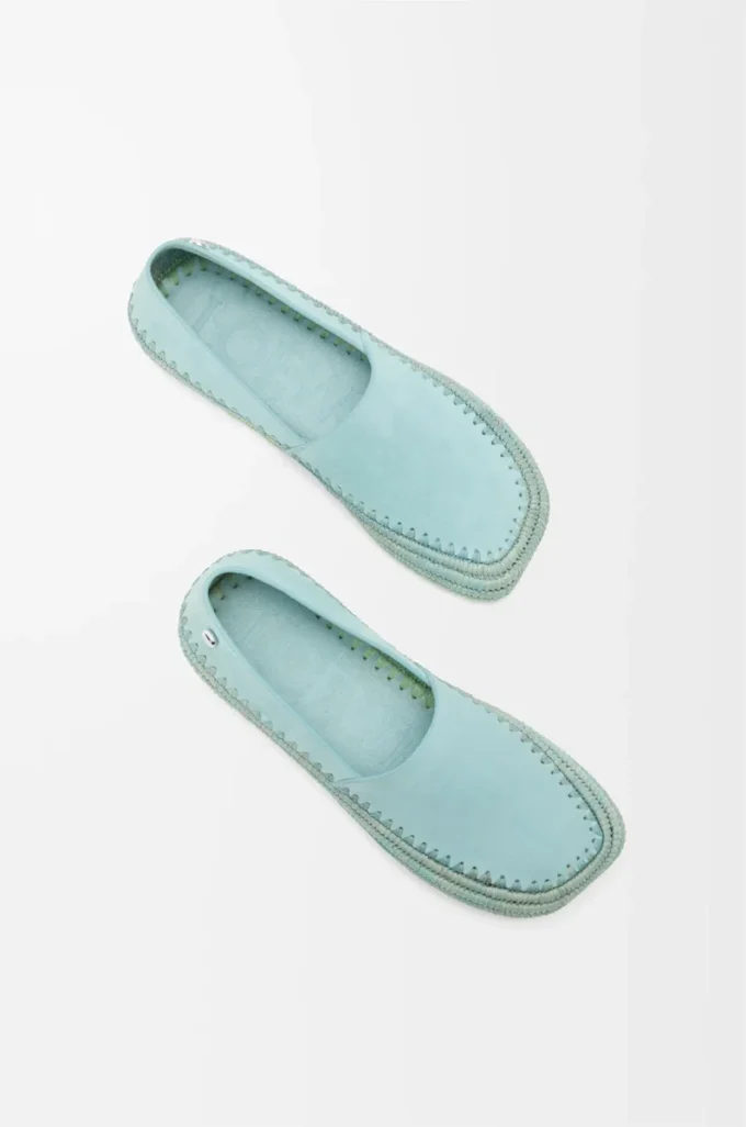 Rio Slipper aus Wildleder und Raffia Hellblau