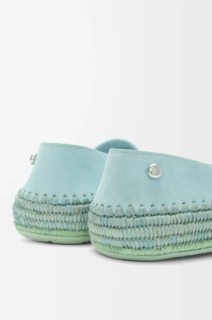 Rio Slipper aus Wildleder und Raffia Hellblau