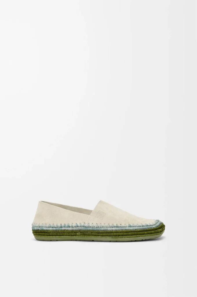 Rio Slipper aus Wildleder und Raffia Hellgrau