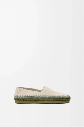 Rio Slipper aus Wildleder und Raffia Hellgrau