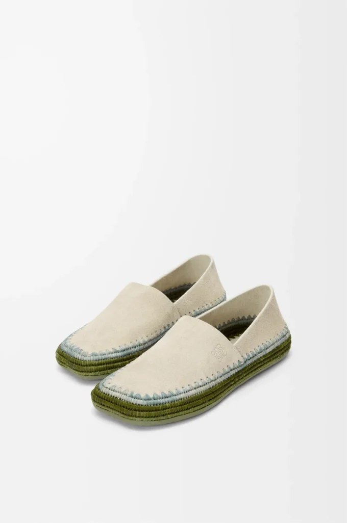 Rio Slipper aus Wildleder und Raffia Hellgrau