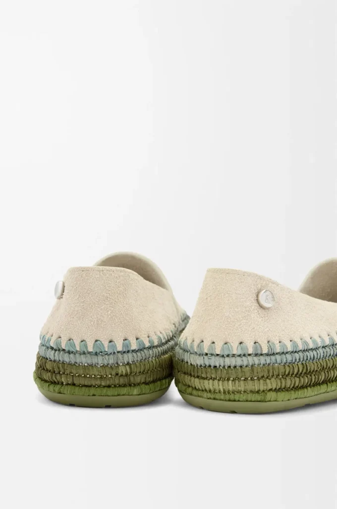 Rio Slipper aus Wildleder und Raffia Hellgrau