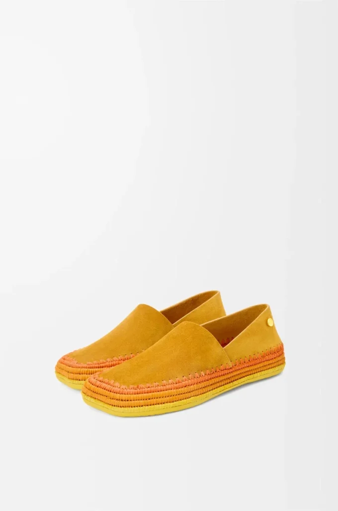 Rio Slipper aus Wildleder und Raffia Orange