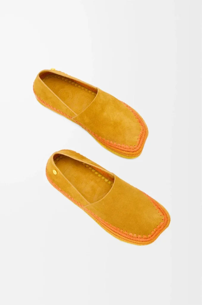 Rio Slipper aus Wildleder und Raffia Orange