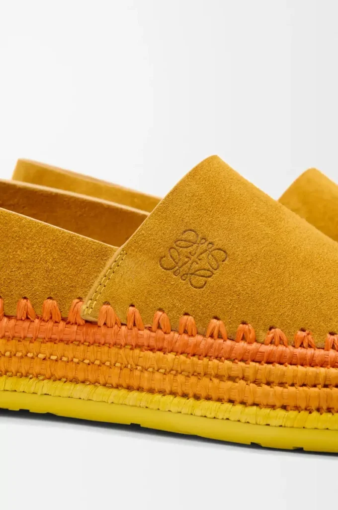 Rio Slipper aus Wildleder und Raffia Orange