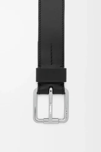 Roller Curve Gürtel aus glänzendem, glattem Kalbsleder Schwarz/Palladium