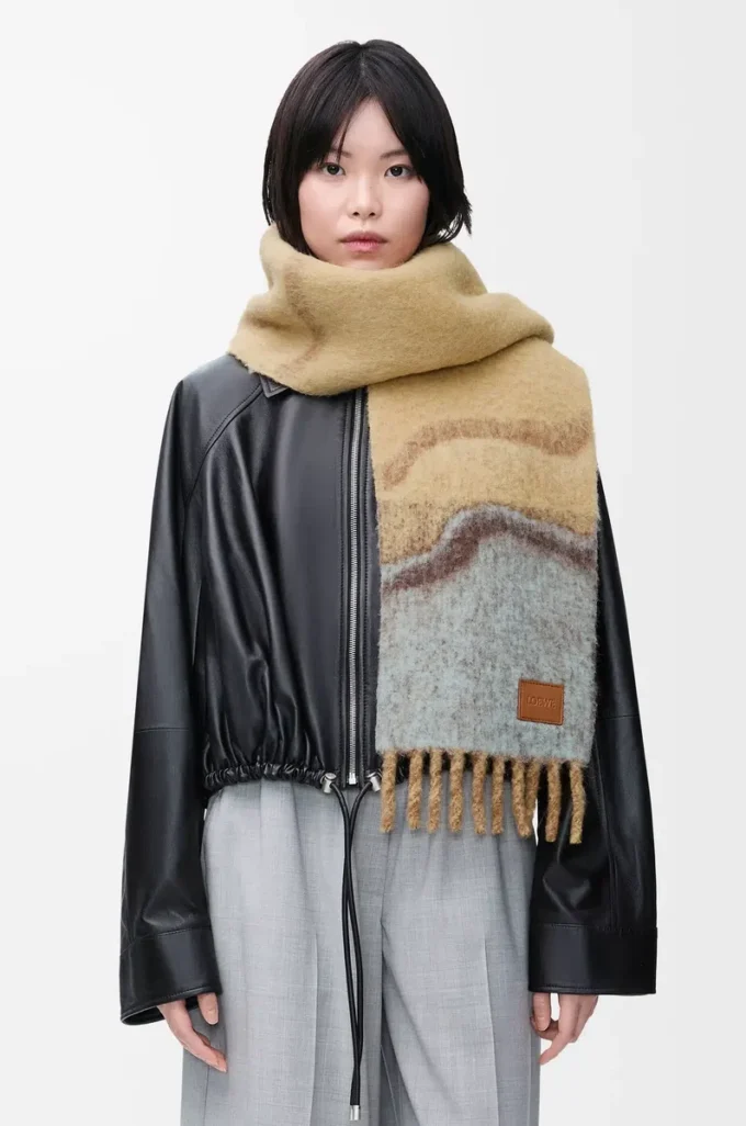 Schal aus Alpaka- und Wollmischung Camel/Multicolor