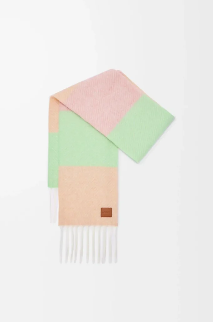 Schal aus Alpaka- und Wollmischung Pfirsich/Matcha/Rosa