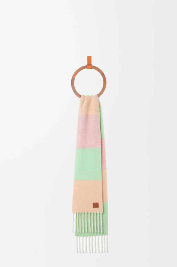 Schal aus Alpaka- und Wollmischung Pfirsich/Matcha/Rosa