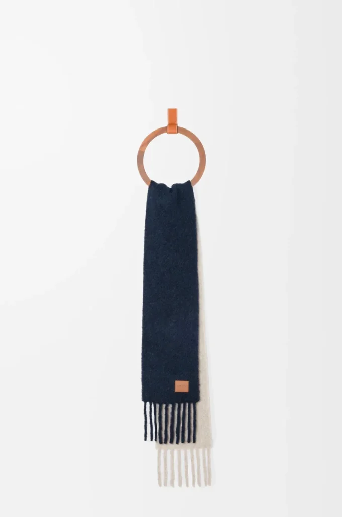 Schal aus Alpaka-Wollmischung Marineblau/Sandstein