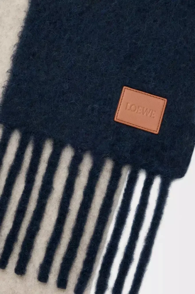 Schal aus Alpaka-Wollmischung Marineblau/Sandstein
