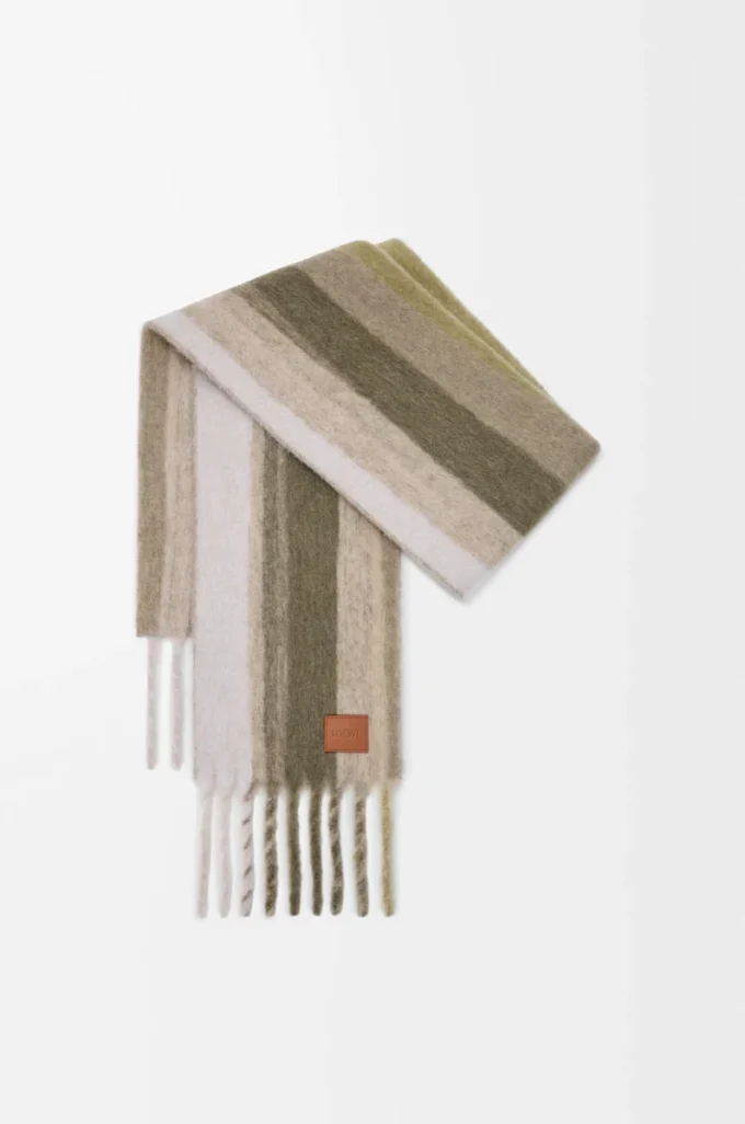 Schal aus Alpaka-Wollmischung Soft White/Khaki Multitone