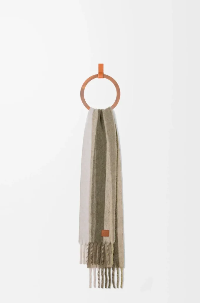 Schal aus Alpaka-Wollmischung Soft White/Khaki Multitone