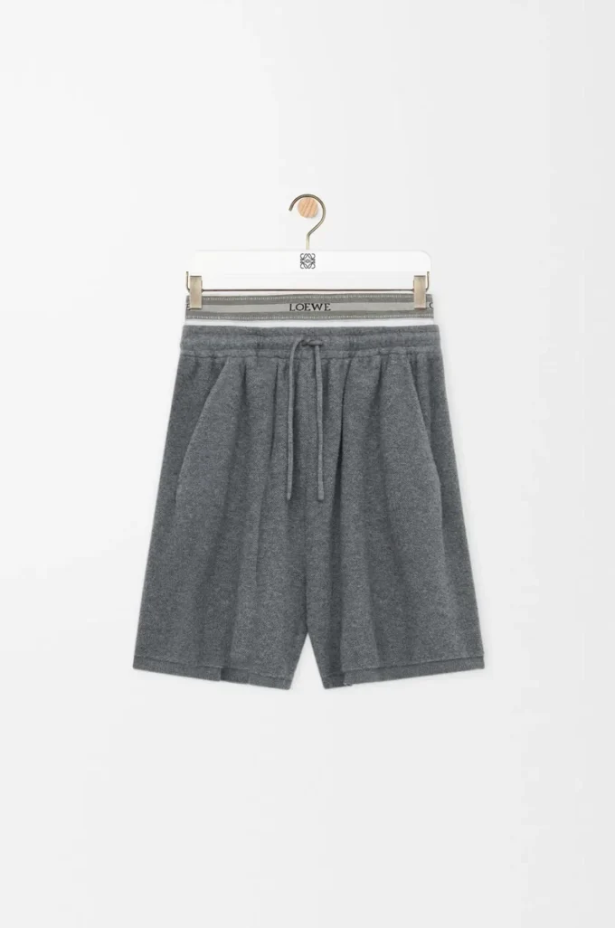 Shorts aus Wollmischung Grau meliert/Weiß