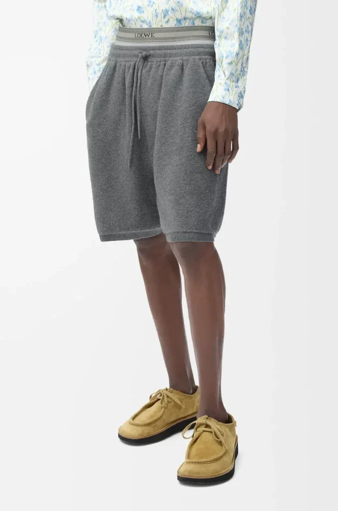 Shorts aus Wollmischung Grau meliert/Weiß