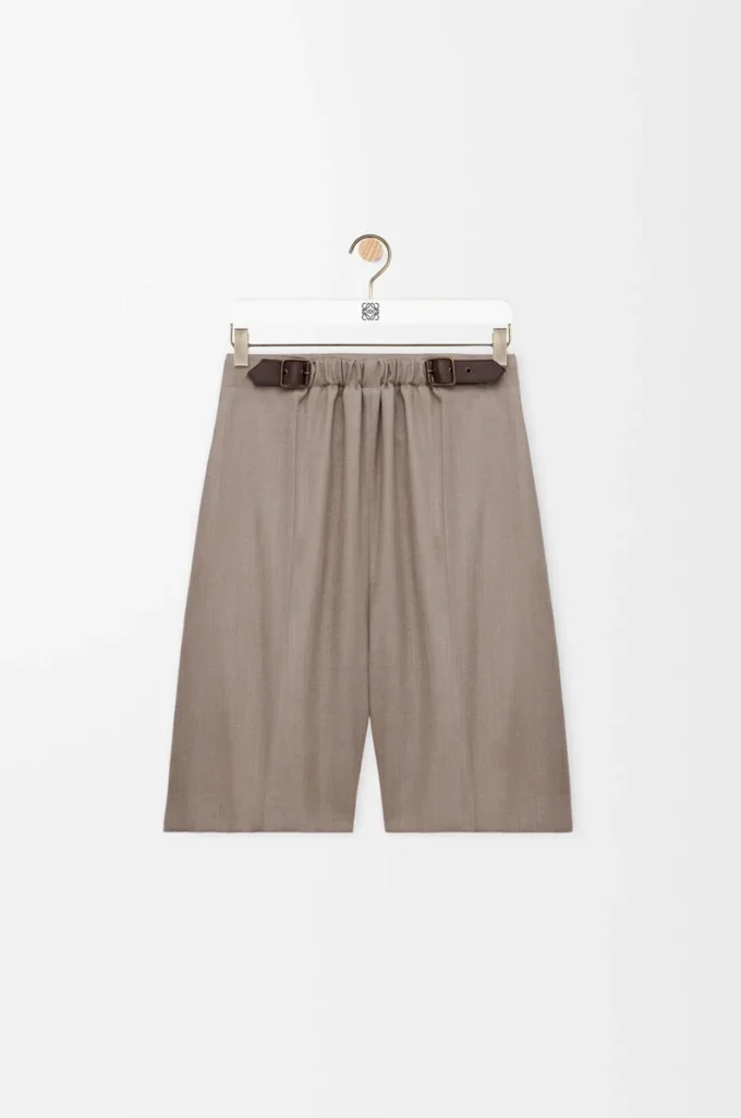 Shorts mit Gürtel aus Wolle Beige Melange