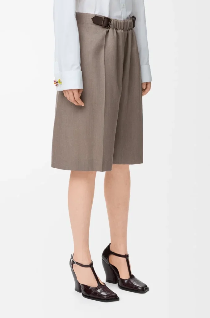 Shorts mit Gürtel aus Wolle Beige Melange