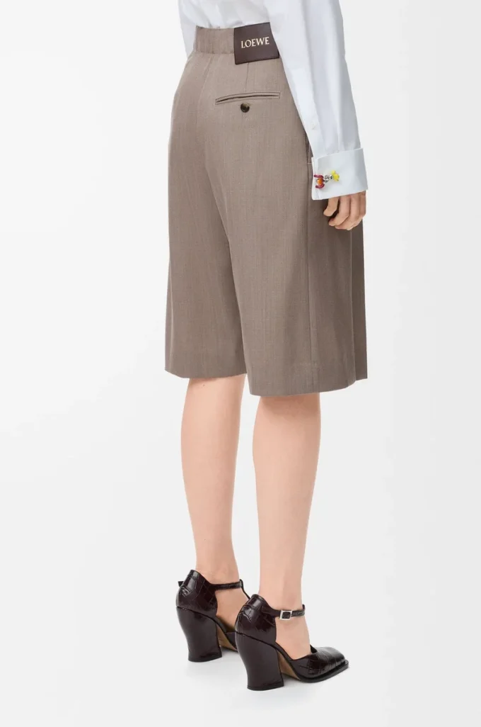 Shorts mit Gürtel aus Wolle Beige Melange
